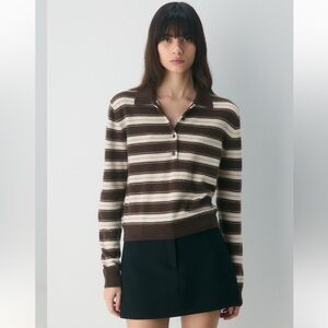 Aritzia Cashmere Brown and Cream Striped Sweater